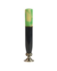 Sceau à cacheter ancien laque bicolore vert ivoire et noire en laiton avec filet B.F