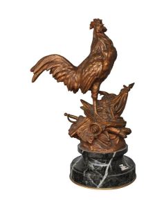 Bronze animalier au Coq Français par Édouard Drouot socle marbre fin XIXème