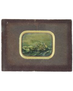 Peinture miniature scène marine naufrage époque XIXème