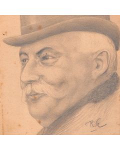 Dessin original portrait de Mr Salanira au crayon sur papier début XXème signé R.G