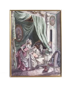 Dessin aquarelle "Le lavement" curiosa dans le goût XVIIIème