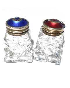 Salerons cristal et émail guilloché époque XIXème OVNI (paire)