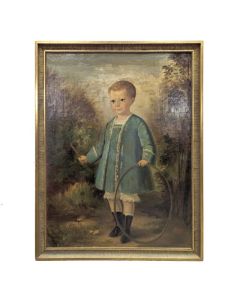 Portrait d'enfant en costume bleu d'époque XVIIIème 