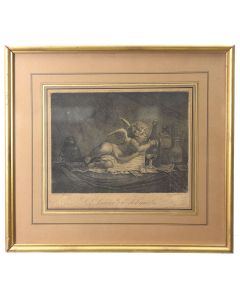 "Cupidon ivre" gravure d'époque XIXème 