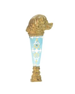 Sceau à cacheter de collection en porcelaine émaillée et bronze doré décor tête de chien 