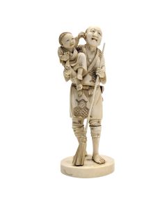 Okimomo en ivoire d'époque XIXème le grand père et l'enfant