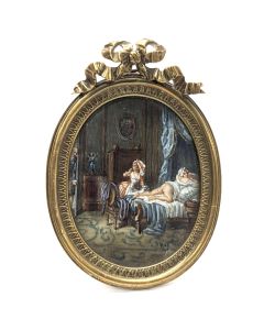 Médaillon peint Scène intime le lavement de madame époque fin XIXème