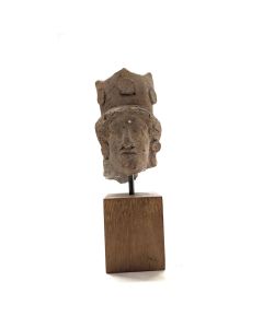 Archéologie statuette de tête d'homme soclée 