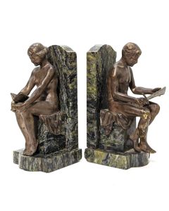 Suzanne Bizard paire de serres livres en bronze art déco