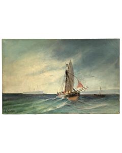 Peinture huile sur toile Marine de François Gautier (1842-1917) NOUVELLES PHOTOS