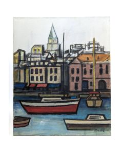 Huile sur toile le port de Marseille par Rudolf Kundera école tchèque