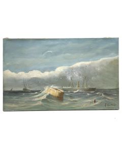 Peinture huile sur toile Marine de François Gautier (1842-1917) NOUVELLES PHOTO 9937
