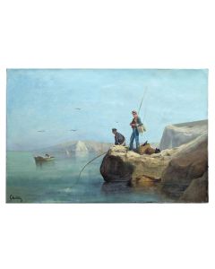 Huile sur toile pêcheur bord de mer par F. Gautier