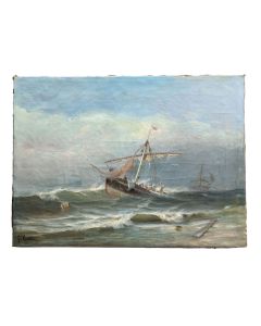 Marine XIXème peinture à l'huile sur toile par F. Gautier