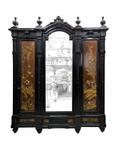 Armoire Napoléon III à décor de panneaux en laque et incrustations Japonais époque Meiji